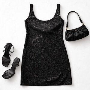 Joseph Ribkoff Black Sequin Dress Size 16 Scoop Back Party Cocktail Glam Chic
